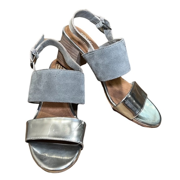 *toms Poppy Metallic Block Sandals Grey and Silver SZ W6.5 - Picture 2 of 11